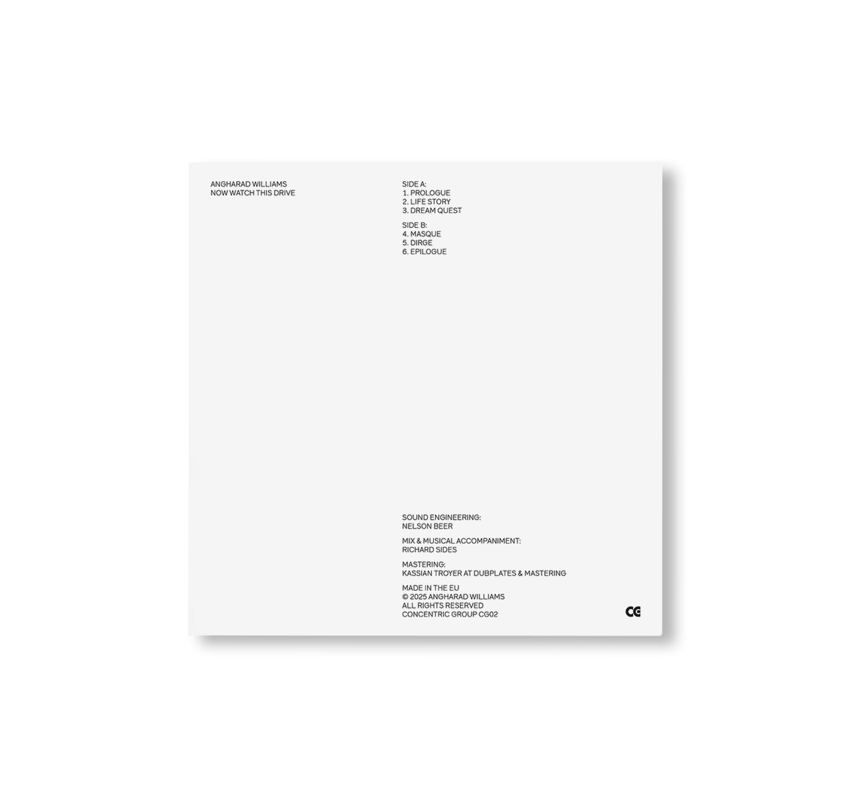 CG02: ANGHARAD WILLIAMS - NOW WATCH THIS DRIVE by Angharad Williams [LP]