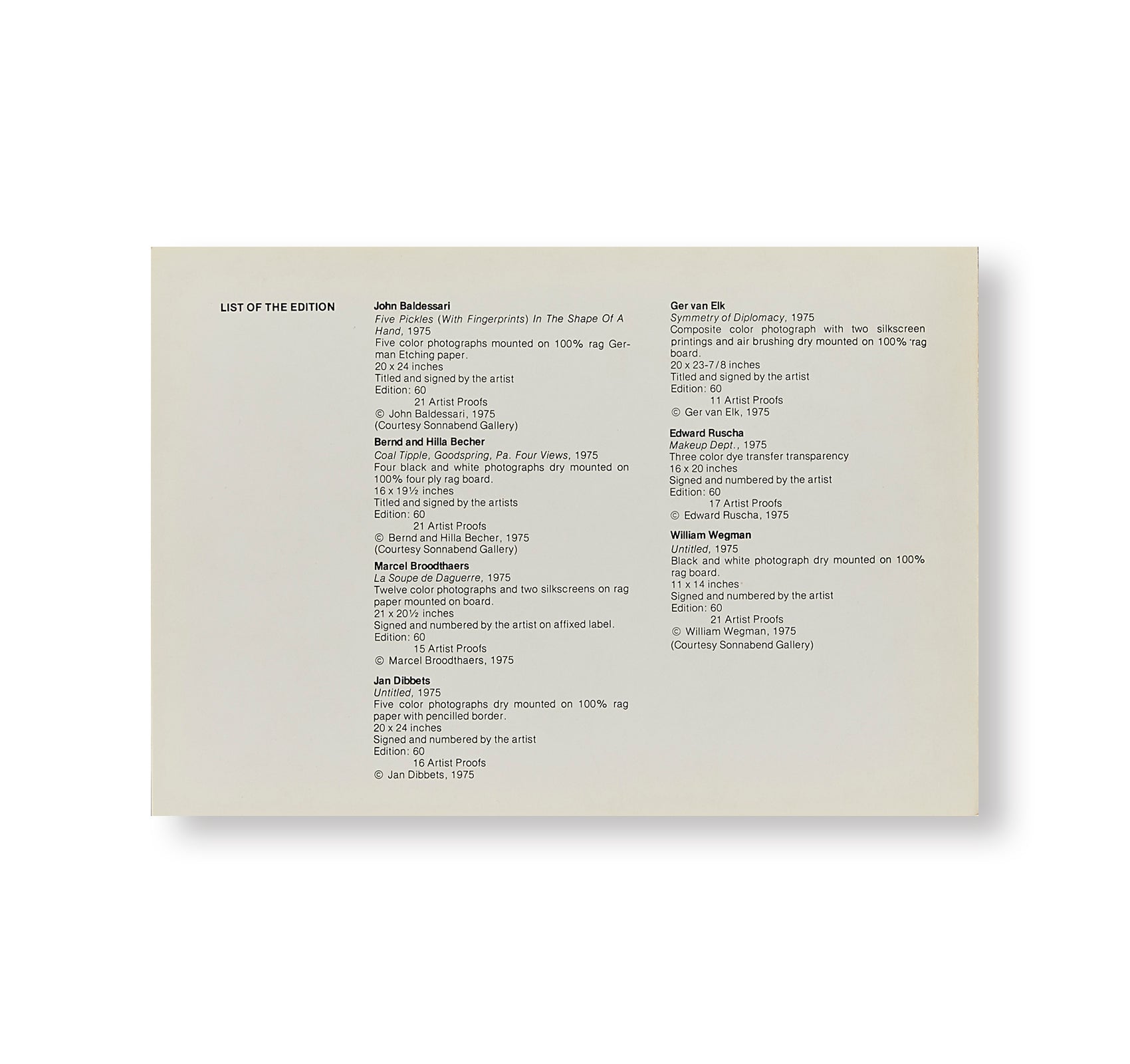 ARTISTS & PHOTOGRAPHS (1975)