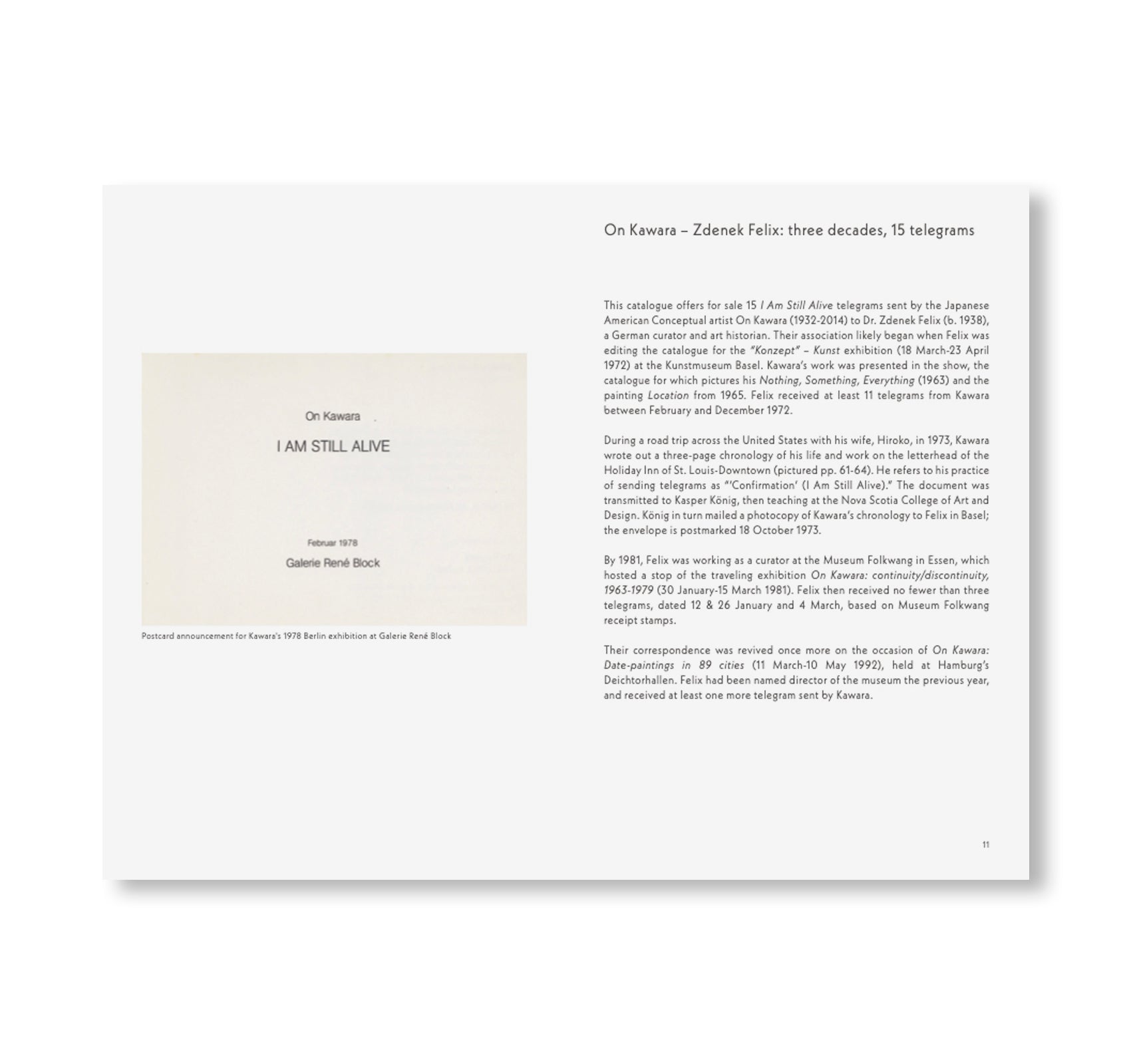 ON KAWARA I AM STILL ALIVE - CATALOGUE 252 by On Kawara