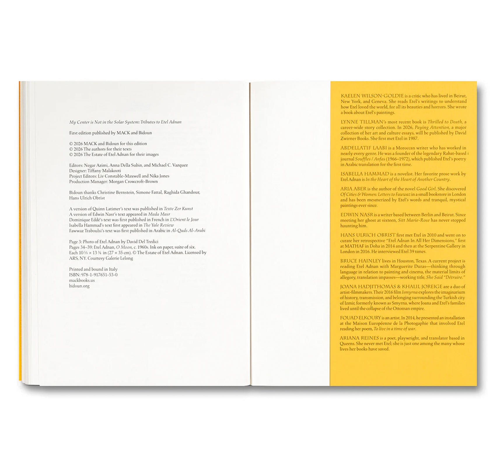 MY CENTER IS NOT IN THE SOLAR SYSTEM: TRIBUTES TO ETEL ADNAN by Etel Adnan