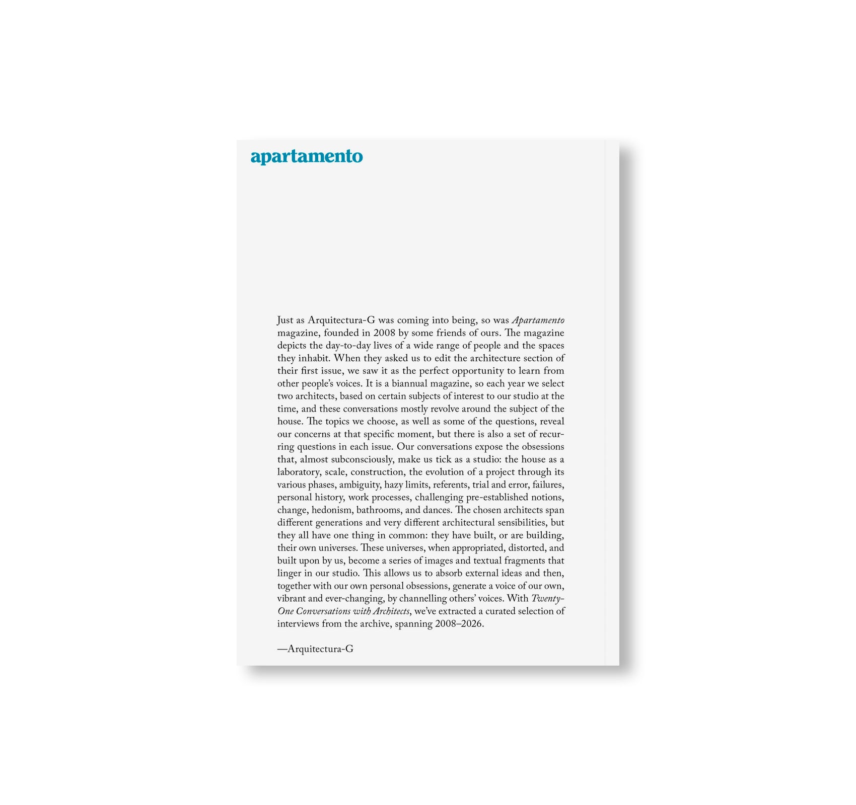 TWENTY-ONE CONVERSATIONS WITH ARCHITECTS by Arquitectura-G