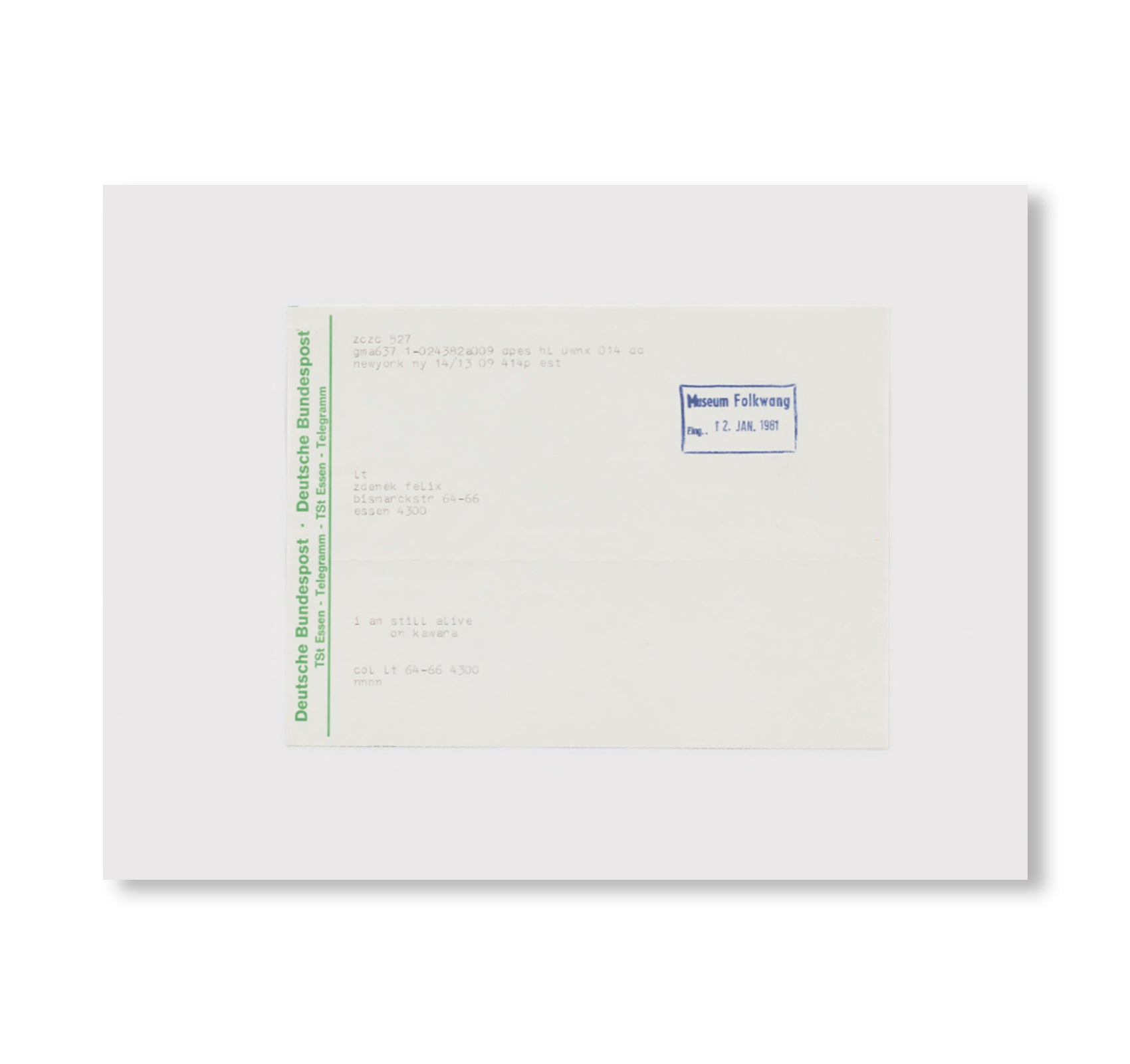 ON KAWARA I AM STILL ALIVE - CATALOGUE 252 by On Kawara