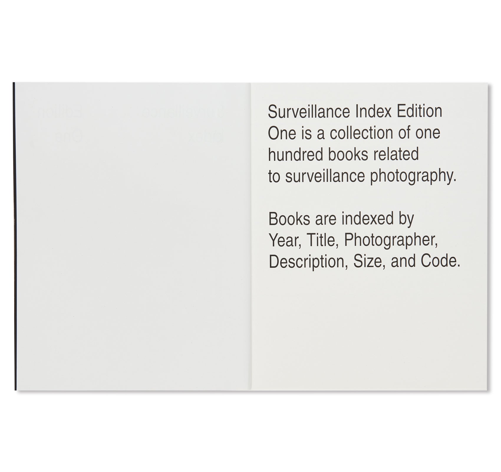 SURVEILLANCE INDEX EDITION ONE by Mark Ghuneim